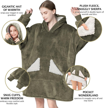 Touchat Wearable Blanket Hoodie, Oversized Sherpa Blanket Sweatshirt with Hood Pocket and Sleeves, Super Soft Warm Plush Hooded Blanket for Adult Women Men, One Size Fits All (Pink)