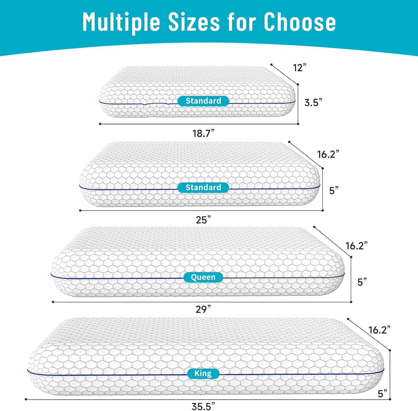 CushyOasis Memory Foam Pillows for Sleeping, Firm Bed Pillow, Standard Size