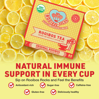 Caffeine Free Organic Rooibos Tea Bags 80 - Naturally Sweet Herbal Tea Safe for Kids & Pregnant Women – Low Tannin Premium South African Tea Red Tea - Sustainably & Ethically Farmed Red Rooibos Tea