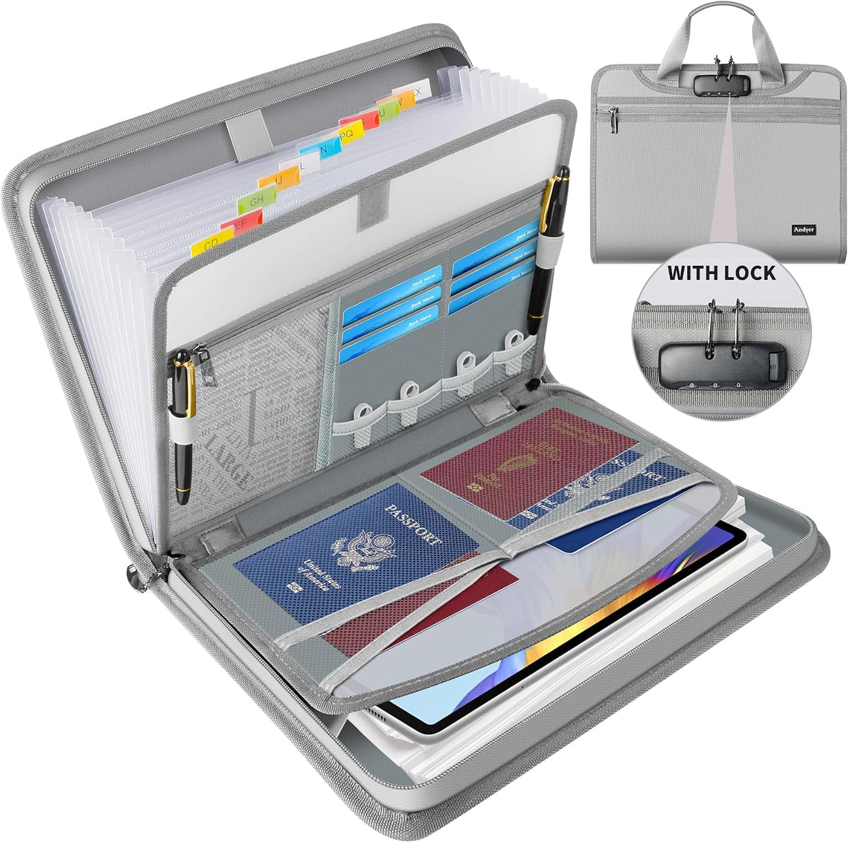 Important Document Organizer with Lock, Fireproof Accordion File Organizer