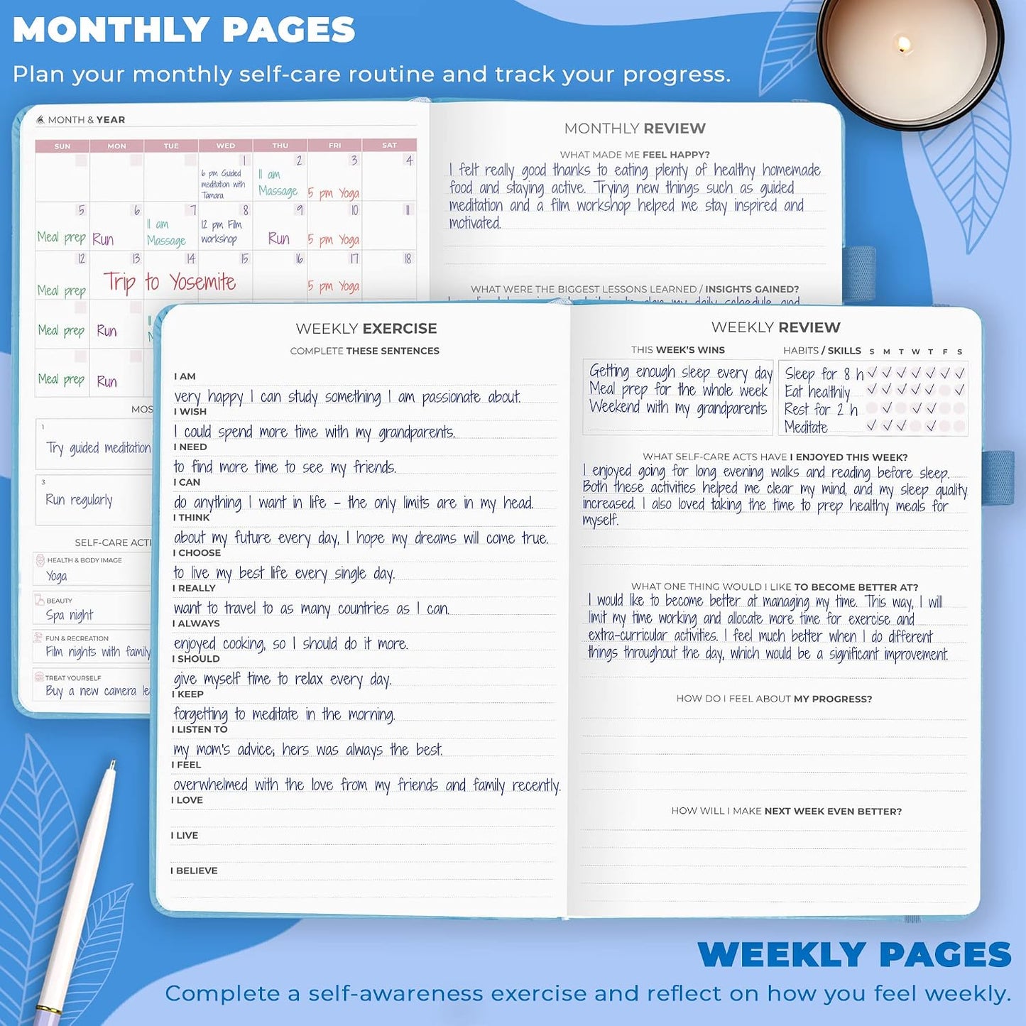 Clever Fox Self-Care Journal for Women, Daily Planner 5.8x8.3 Aquamarine