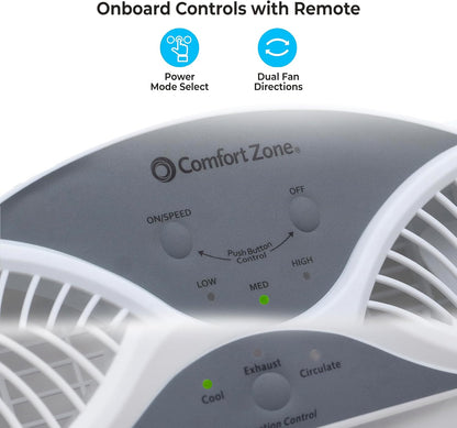 Comfort Zone Twin Window Fan with Reversible Airflow Control, 9 inch, Auto-Locking Expanders, 2 Speed Fan, Dual Fan, Exhaust, Airflow 9.84 ft/sec, Ideal for Home, Kitchen, Bedroom & Office, CZ319WT
