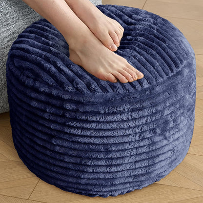 SHOUREN Stuffed Round Ottoman,Corduroy Pouf Ottoman Foot Rest with Foam Filling,Pouf Storage Ottoman Footstool for Living Room,20 X 15 Floor Poufs for Couch,Footrest Only - 20 X 15 Inches,Beige