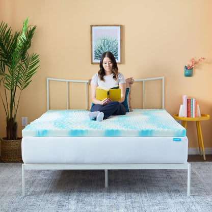 Linenspa Memory Foam Mattress Topper, Queen Size - 2 Inch Gel Infused Memory Foam - Plush Feel - Cooling and Pressure Relieving - CertiPUR Certified