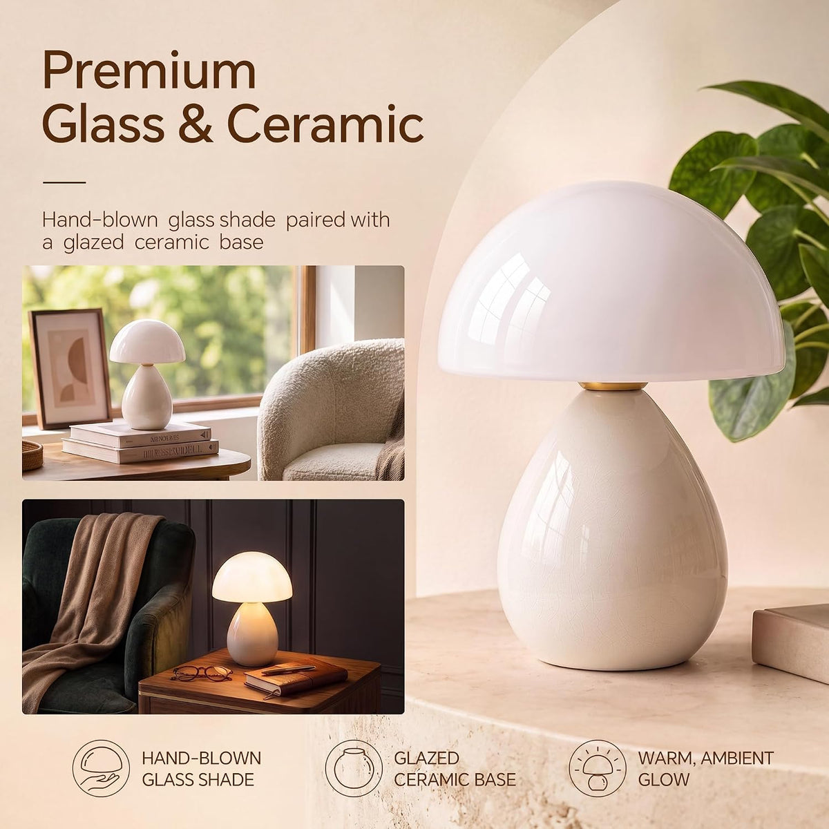 Dawnwake Mushroom Lamp Table Lamp for Bedroom-Small Desk Table Lamps,White