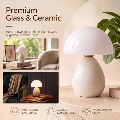 Dawnwake Mushroom Lamp Table Lamp for Bedroom-Small Desk Table Lamps,White