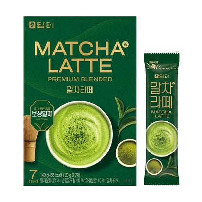 Damtuh Matcha Latte 20g x 7 Sticks – Ceremonial Grade Creamy Korean Matcha Latte Powder Mix, Instant Green Tea Drink for Smooth Café-Style Sweetened without sugar