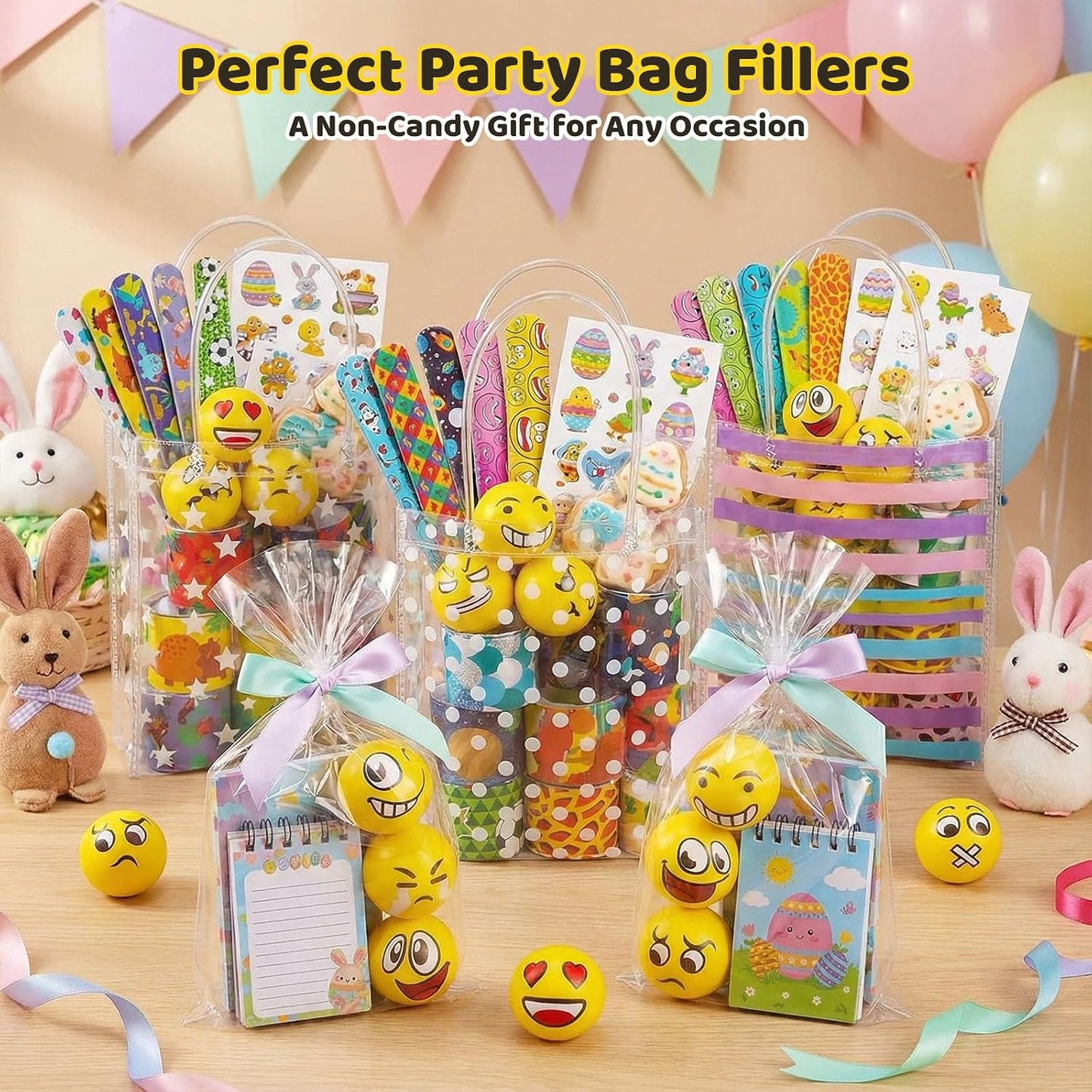 LovesTown 24 PCS Stress Balls Bulk for Party Favors, 2.5 Inch Funny Yellow Face Squeeze Toys Foam Face Squeeze Fidget Ball for Kids and Adult Stress Relief Gifts for Coworkers Classroom Prizes