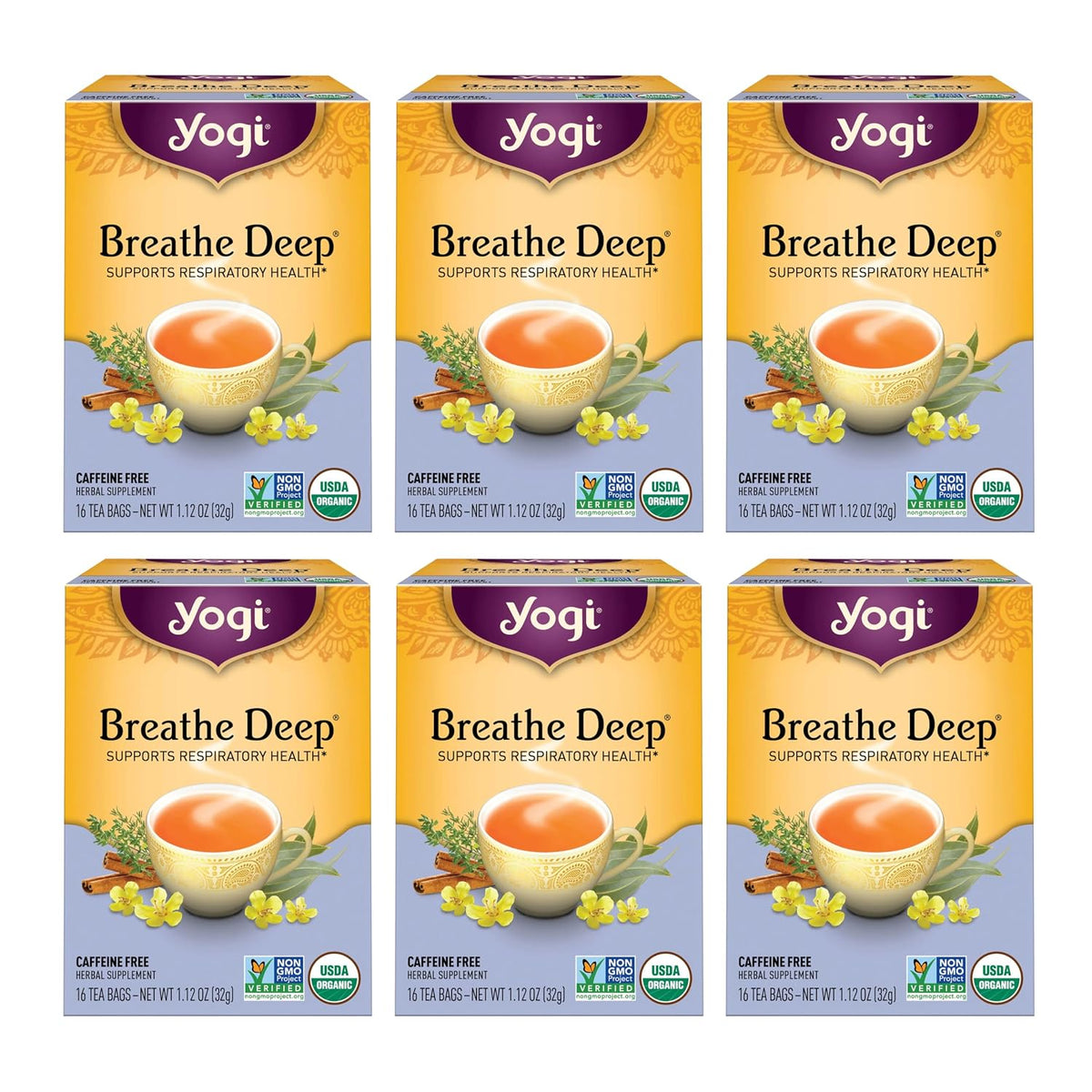 Yogi Breathe Deep Organic Tea, 16 Tea Bags (6 Pack)