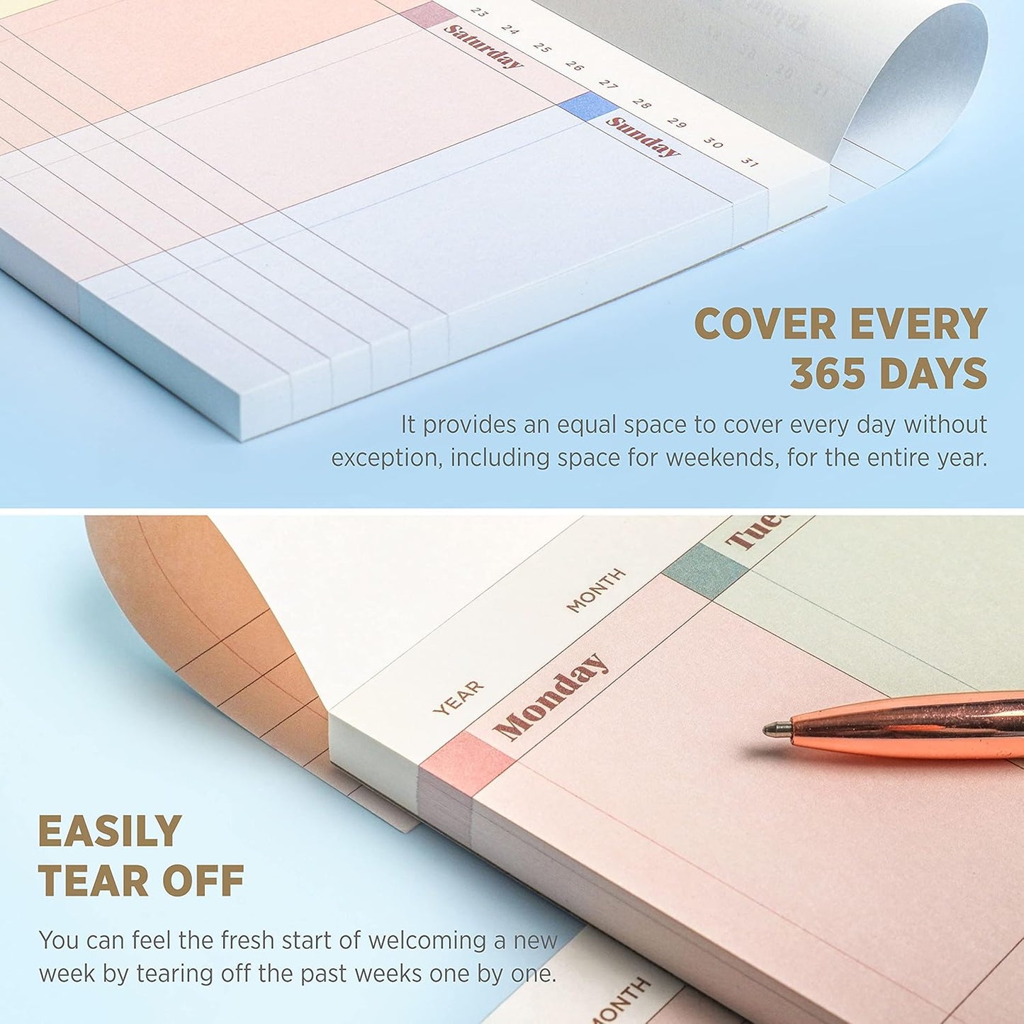Oriday Weekly Calendar Planner Notepad Tear Off Pad (Rainbow) - Daily, Weekly Planning pads