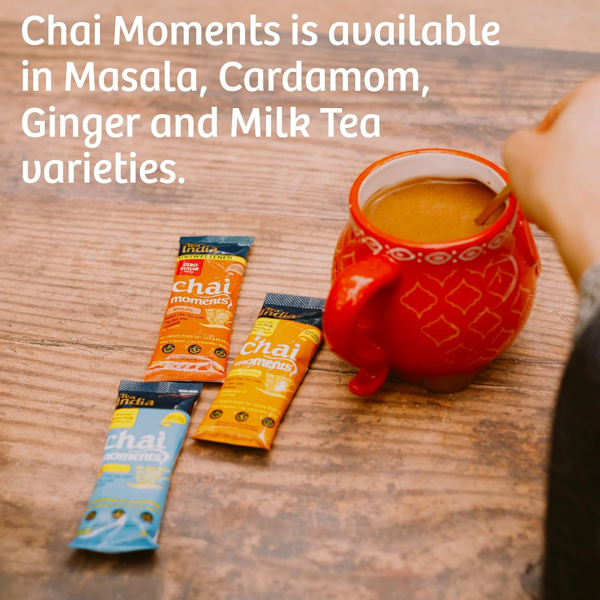 Tea India Chai Moments Cardamom Chai Instant Latte Powder,10 Packets 6 Pack