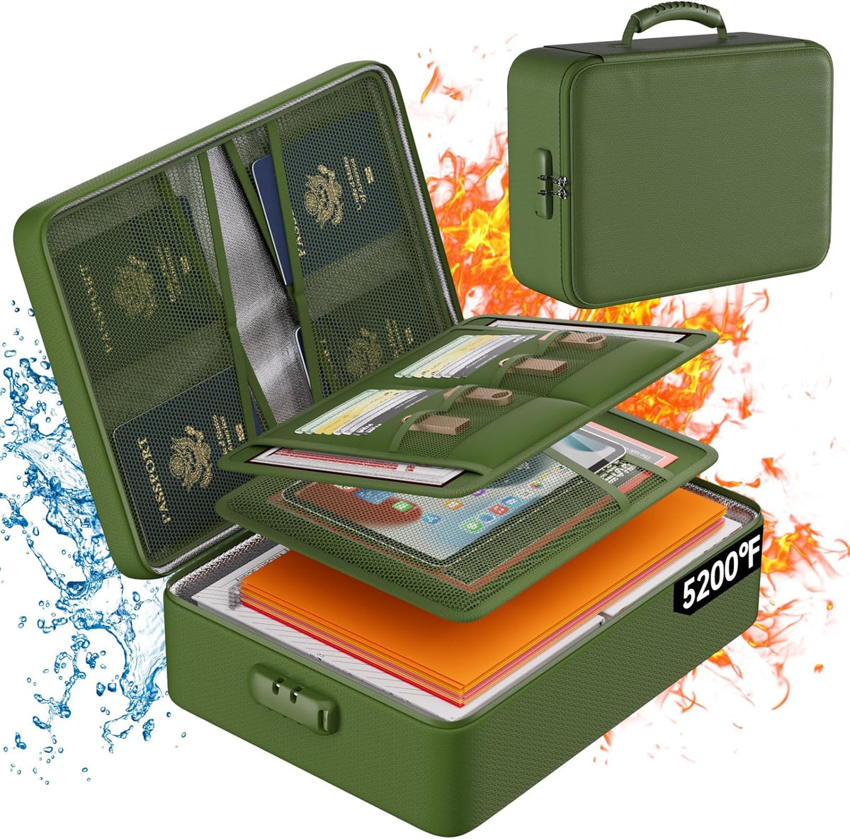 DocSafe 5200°F Fireproof Document Organizer Box with Lock, Heat Insulated