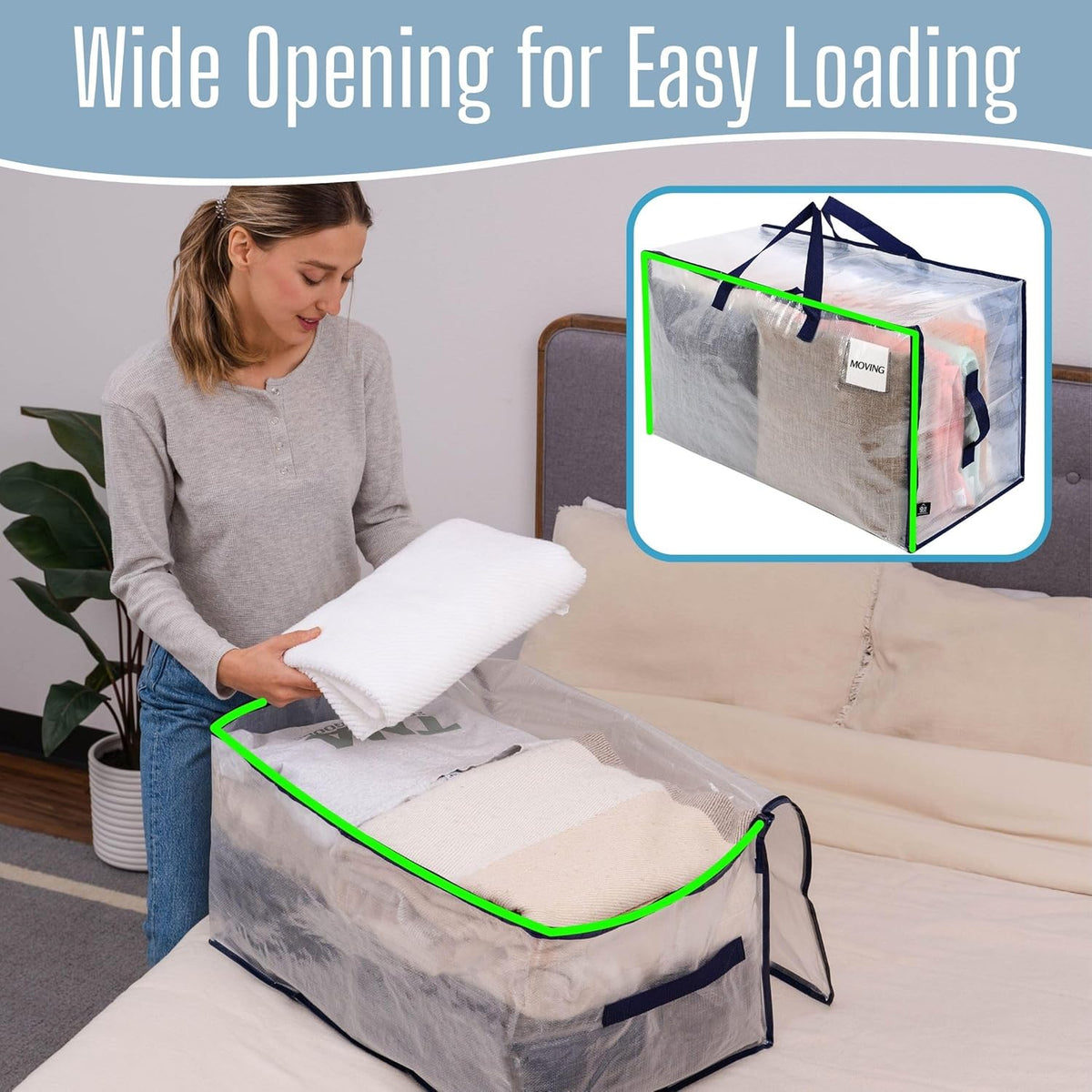 VENO Clear Extra Large Moving Bags & Storage Totes, Heavy Duty Organizer with Reinforced Handles & Strong Zippers for Clothes, College Dorm Essentials, Moving Supplies
