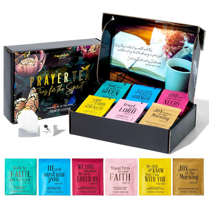 Thoughtfully, Tea Affirmations Christian Prayer Gift Set for Women, Religious Tea Gift with 6 Flavors and Bible Verses from Psalms and Other Books to Rejoice Pack of 90