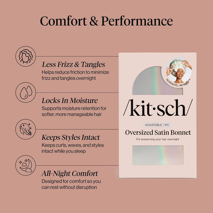 Kitsch XL Satin Bonnet for Sleeping - Softer Than Silk Bonnet For Sleeping Women - Secure Fit, Adjustable, Night Cap For Curly & Textured Hair - Prevents Breakage, Tangles & Thinning - Blush