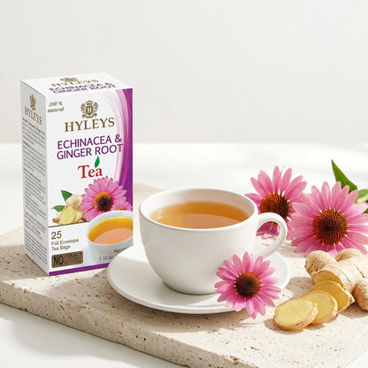 Hyleys Echinacea & Ginger Green Tea, 100% Natural, Vegan, 25 Tea Bags