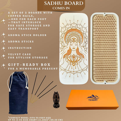 TENGRY Sadhu Board, Specially Crafted Copper Nails, 0,39 In (10 mm), Light Foot Board, Wooden Nail Boards for Feet, Acupuncture, Acupressure Mat, Nail Board, Yoga Gift