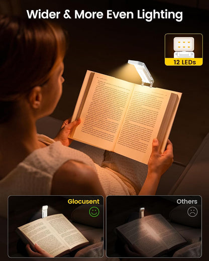 Glocusent Eye-Caring 12 LED Book Light, Compact Rechargeable Reading Light
