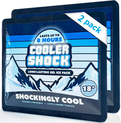 Cooler Shock Reusable Ice Packs for Cooler - Long Lasting Cold Freezer Packs for Coolers and Lunch Boxes - Cooler Ice Packs for Camping Gear, Fishing, Road Trips, Beach Must Haves