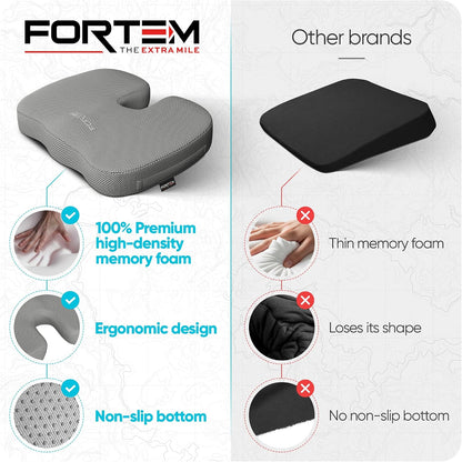 FORTEM Seat Cushion, Office Chair Cushion, Memory Foam Car Seat Cushions, Sciatica Coccyx Tailbone Pain Relief, Chair Cushions for Back Support, Sitting Pad for Gaming, Washable Cover, Non Slip