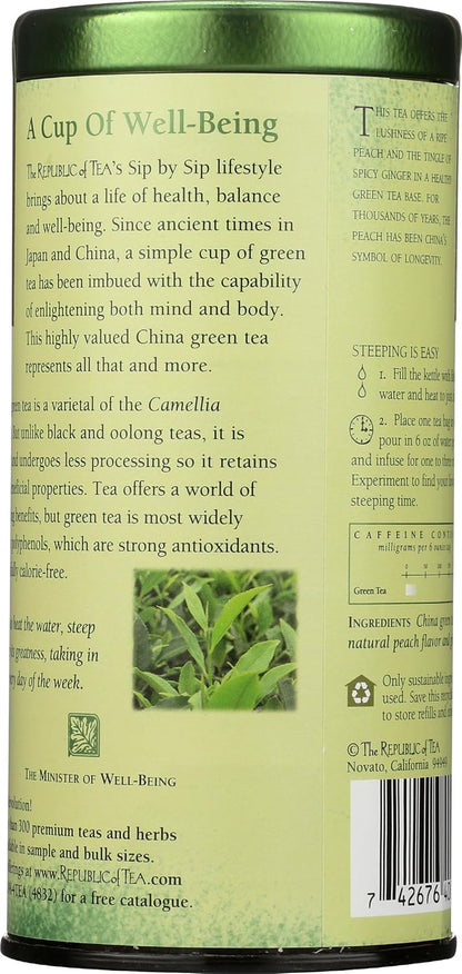 The Republic of Tea Daily Green Ginger Peach Green Tea, Low Caffeine, 50 Ct