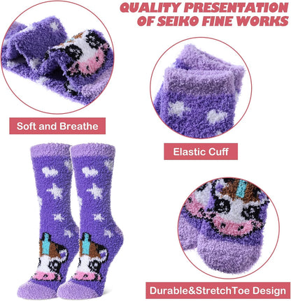 LINEMIN Womens Fuzzy Socks Cozy Fluffy Winter Warm Slipper Socks Microfiber Soft Home Sleeping Socks
