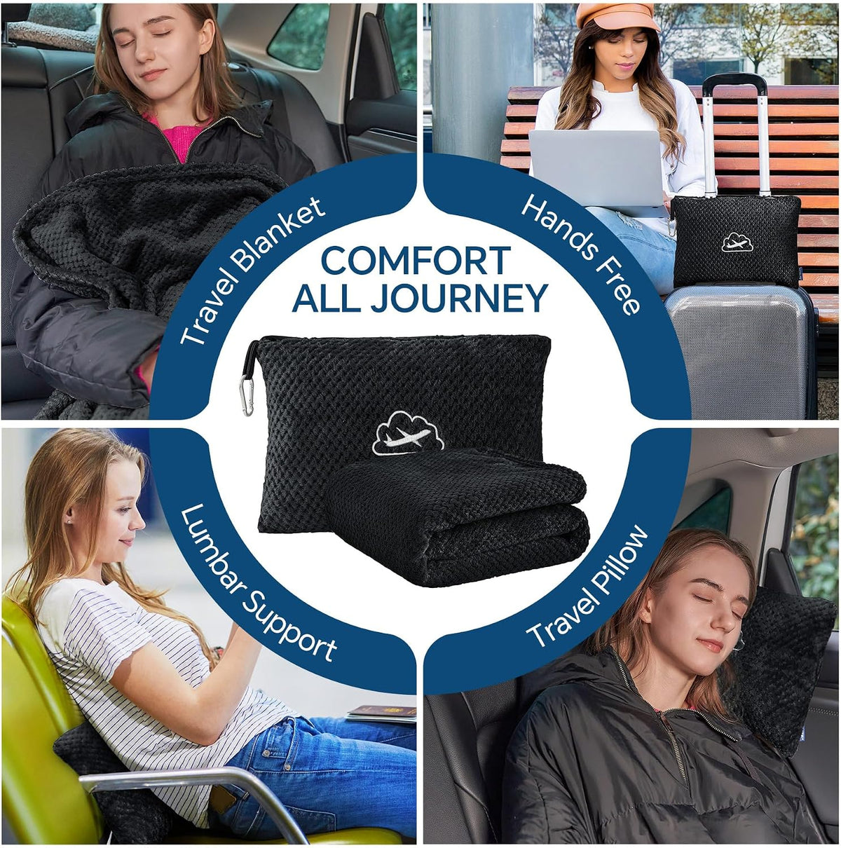 BEDELITE Travel Blanket with Bag, Jacquard Fleece Blanket 65"x40", Blue