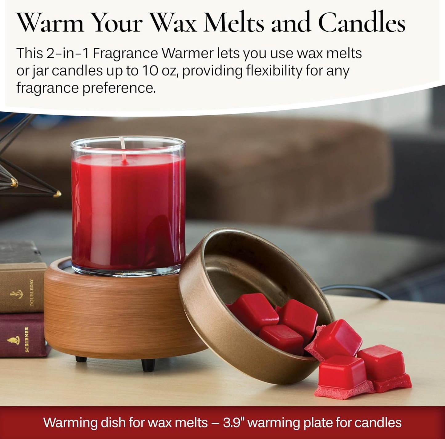 Candle Warmers ETC 2-in-1 Candle and Fragrance Warmer for Warming Scented Candles or Wax Melts and Tarts with to Freshen Room, Primitive Black and Bronze