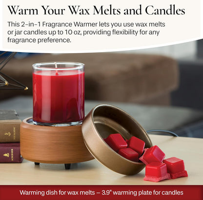 Candle Warmers ETC 2-in-1 Candle and Fragrance Warmer for Warming Scented Candles or Wax Melts and Tarts with to Freshen Room, Primitive Black and Bronze