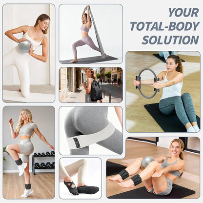 NANATI Pilates Kit, Home Pilates Workout Kit for Women, Pilates Equipment with 14.5" Pilates Ring and Ball, Resistance Bands, Ankle Weights, Sliders & Grip Socks for Home Workouts