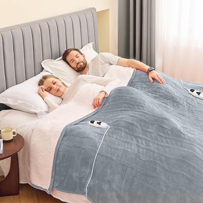 greenoak Heated Blanket Electric Throw 50"X60", Heating Blanket with 10 Heat Levels 1/2/4/6/8 Hours Auto-Off,Fleece Soft Sherpa Blanket,Gifts for Grandma Mom Seniors, Misty Grey