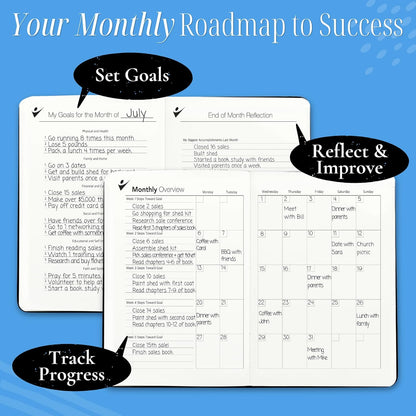 Goal Crazy Undated Planner – 90 Day Guided Journal & Productivity Organizer, A5 Daily & Weekly Planner with Goal Setting, Habit Tracker, To Do List, Academic & Work Calendar, Leather Hardcover - Black