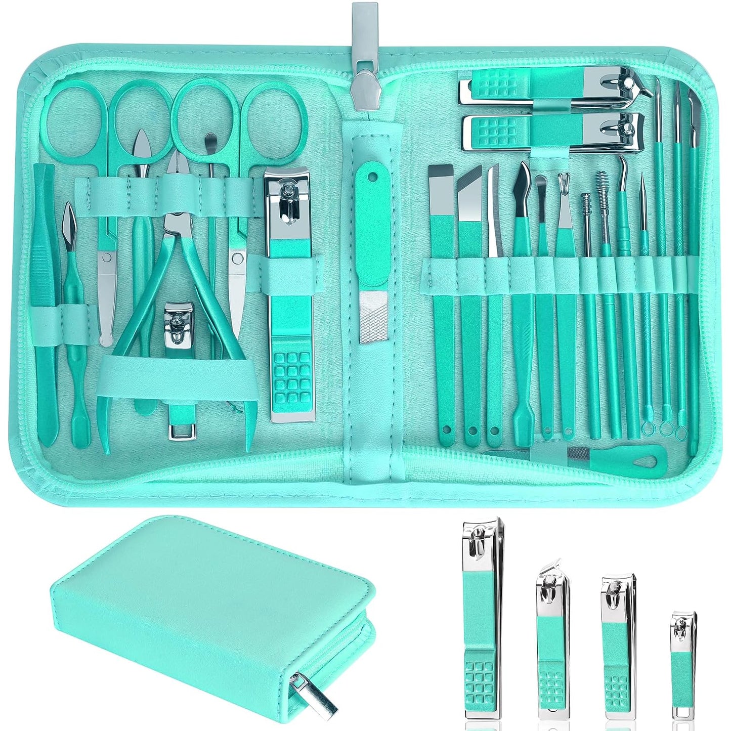 Nail Clippers Set, 26 Piece Manicure Set & Pedicure Kit, Stainless Steel Fingernail & Toenail Clipper Cutters, Professional Nail Care Tools with Luxurious Travel Case for Men and Women, Black