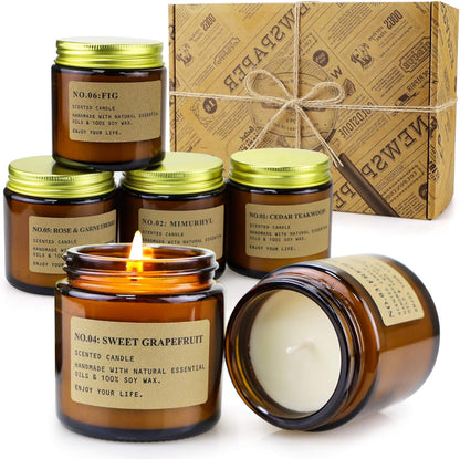 6-Pack Scented Candles for Home, 3.5 Oz Soy Wax Aromatherapy Candle Gift Set, Lavender Chamomile, Eucalyptus Mint & Vanilla, Birthday Gifts for Women, Thank You Graduation Gifts