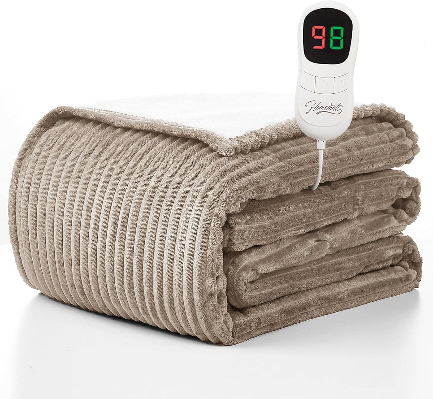 Homemate Heated Blanket Electric Throw - 50"x60" Heating Blanket Throw 1/2/4/6/8 Hours Auto-Off 10 Heat Levels Over-Heat Protection Soft Flannel Sherpa Heater ETL Certification