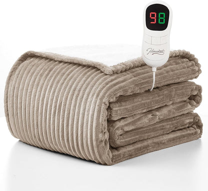 Homemate Heated Blanket Electric Throw - 50"x60" Heating Blanket Throw 1/2/4/6/8 Hours Auto-Off 10 Heat Levels Over-Heat Protection Soft Flannel Sherpa Heater ETL Certification