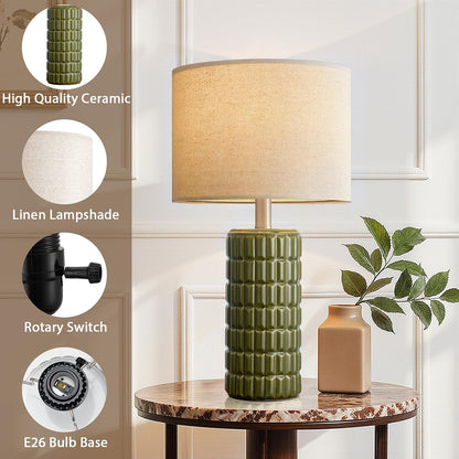 Seealle 23" Modern Ceramic Table Lamps Set of 2 - Table Lamps for Living Room, Farmhouse Bedside Night Stands Lamp for Bedroom, White Nightstand Lamps Set of 2, Desk Lamp for End Table Home Decor