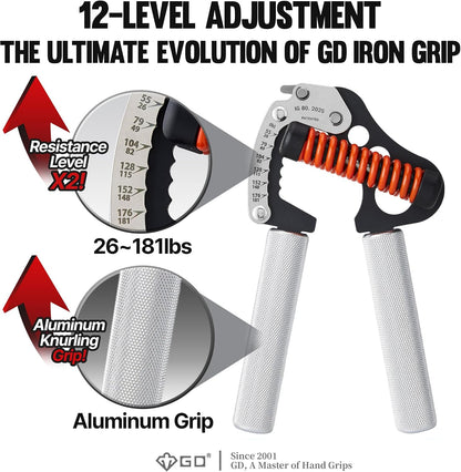GD IRON GRIP Grip Strength Trainer Adjustable Hand Gripper Strengthener Hand Grip Exerciser Wrist Strengtheners Silent & Durable – Forearm, Finger & Hand Strength Training for Athletes, Climbers & Rehabilitation