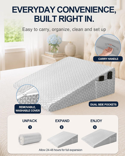 Wedge Pillow for Sleeping, 7.5" Memory Foam Bed Wedge Pillow