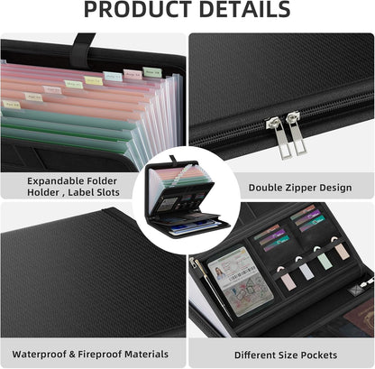 Fireproof Accordion File Organizer, Expanding File Folder with 13 Pockets