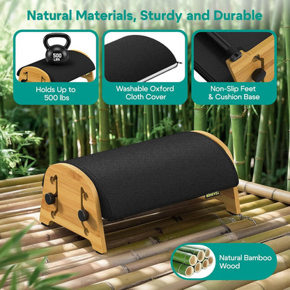 YEASHEIN Ergonomic Foot Rest Under Desk At Work, Bamboo Wood Adjustable Foot Stool Under Desk with 6 Positions, Office Footrests with Memory Foam, Leg Rest Used for Car, Home, PC Gaming Accessories