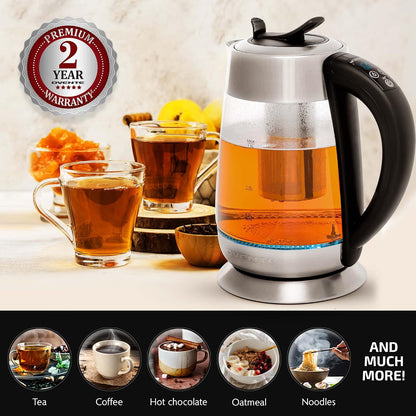 OVENTE 1.8L Glass Electric Kettle with Tea Infuser, Silver KGD752S