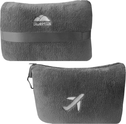 BlueHills Premium Soft Plush Mini Travel Blanket Pillow Plane 2 in 1 Gray