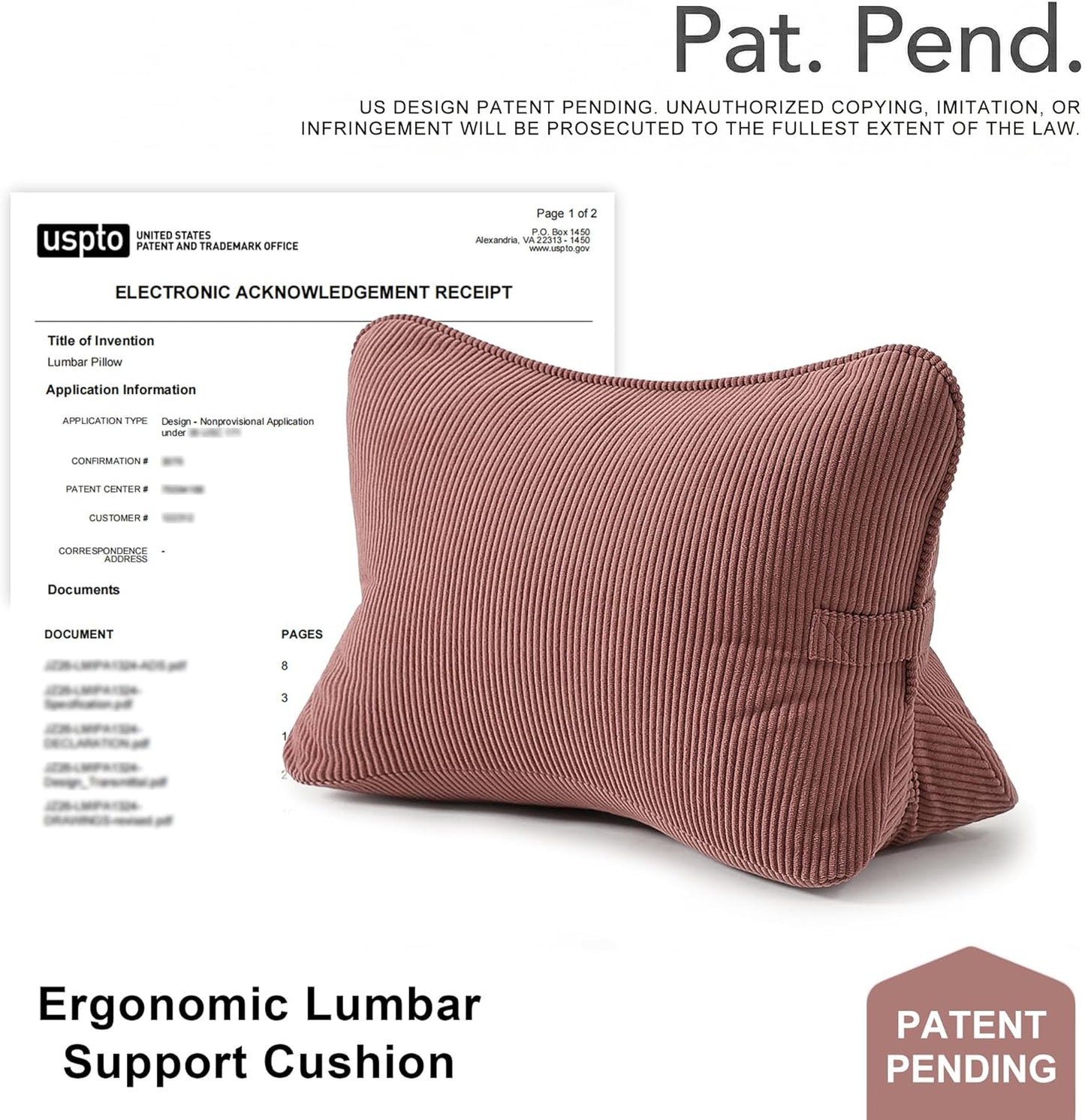 Pat. Pend. Corduroy Lumbar Support Back Pillow for Watching TV, Reading & Gaming, Ergonomic Triangle Support Cushion for Sofa, Armchair & Bed Sitting, Removable Washable Cover, Beige Gray