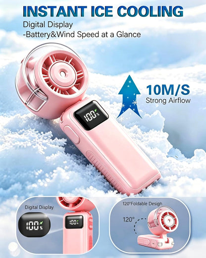 Portable Handheld Air Conditioner Fan with Mist,6000mAh Rechargeable Personal Misting Cooling Fan,5Speed Foldable Mini Water Spray Air Cooler,Turbo Hand AC Fan for Travel,Camping,Gifts Men/Women-White