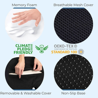5 STARS UNITED Seat Cushion - Memory Foam Chair Cushion for Tailbone Pain Relief - Ergonomic Support for Coccyx, Sciatica & Butt - Office, Desk & Gaming Chair, Car Seat, Wheelchair, Black Suede