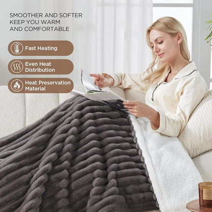 Westinghouse Heated Throw Blanket, Electric Blanket Throw with 6 Heating Levels and 2-10 Hours Time Settings, Flannel to Sherpa Super Cozy Heated Blanket Machine Washable, 50x60 inch, Charcoal