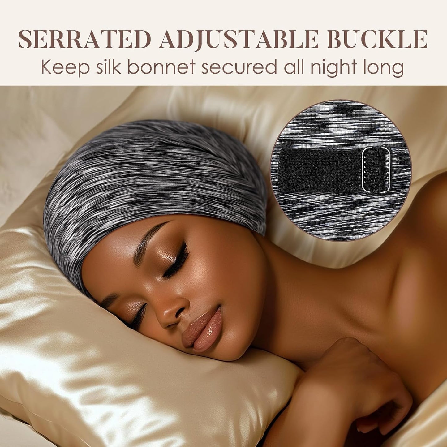 LULUSILK 100% Mulberry Silk Bonnet for Sleeping Women and Men, No More Frizzy Tangled Hair, Real Silk Sleep Cap for Curly Hair, Black, Pack of 1