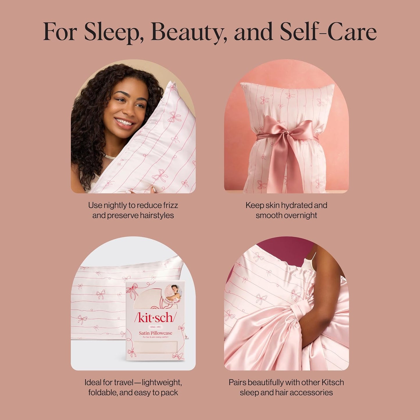 Kitsch Satin Pillowcase with Zipper for Hair & Skin - Softer Than Silk Pillow Cases, Smooth Cooling Satin Pillow Case, Wrinkle-Free, Machine Washable - Pillow Cases Standard Size (19x26) - Blush