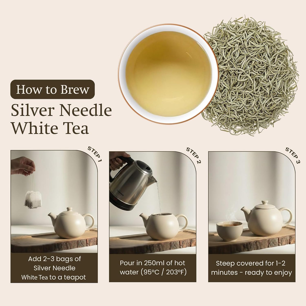 ANNHI TEA Organic Silver Needle White Tea - 24 Tea Bags, Loose Bud Light, Naturally Sweet & Floral, Delicate Herbal Tea Pack, Snow Shan Leaf, Soothing Vietnamese Shan Tea